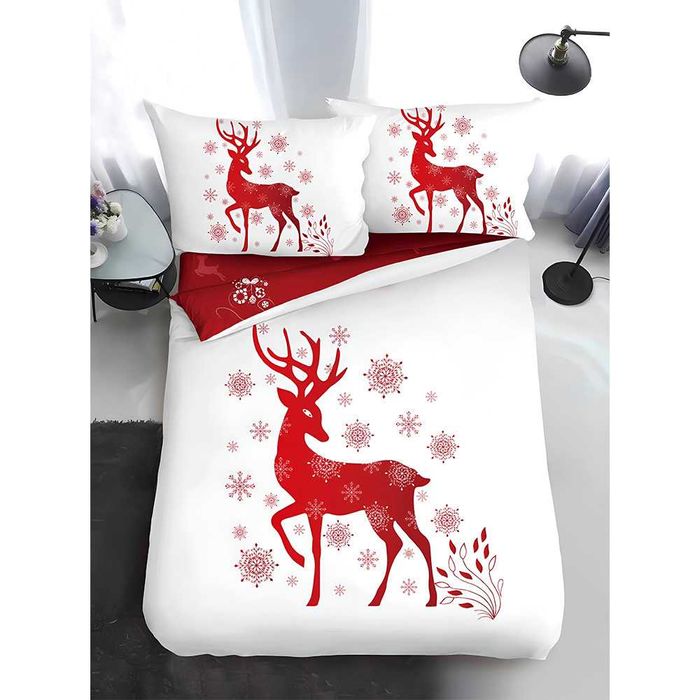 Двулицево коледно спално бельо за приста (Реално изображение), 4 части