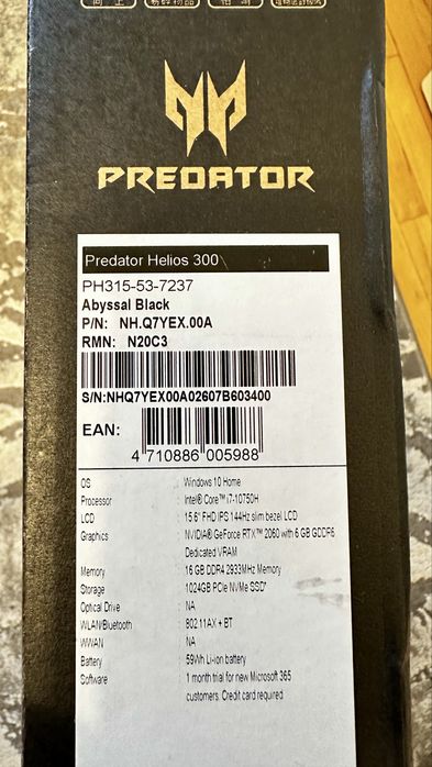 Laptop gaming Predator Helios 300 PH315-53-7273