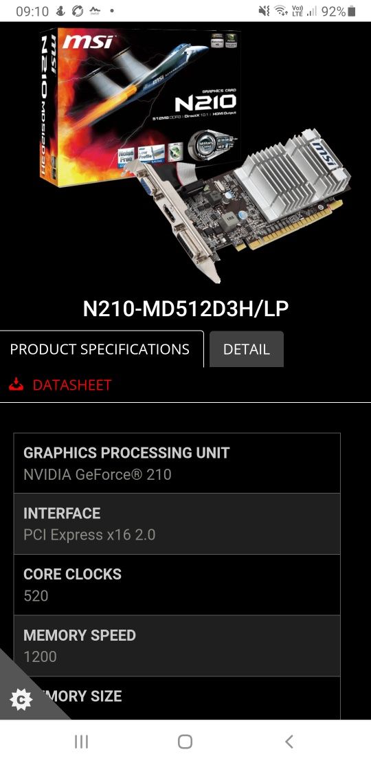 Placa video Nvidia gt210 pciex noua