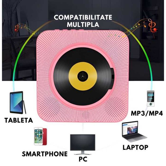 CD Player Portabil , Redare CD, Bluetooth, FM, AUX-IN, Card TF, USB