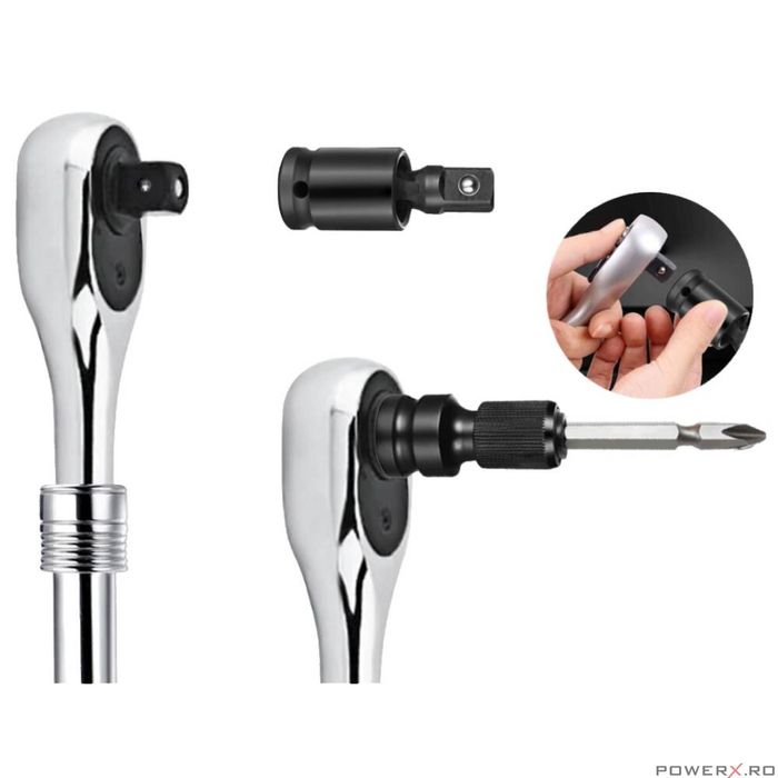 Set 3 adaptoare pentru impact cu articulatie, 75 mm 1/4", 3/8", 1/2",
