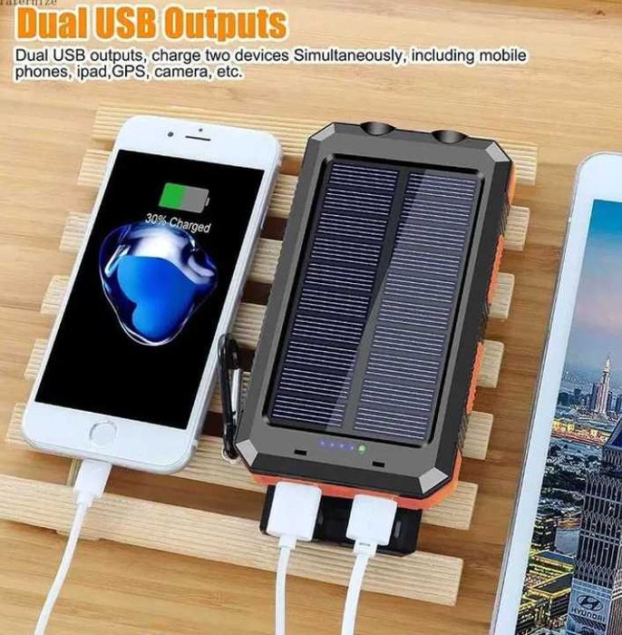Baterie externa solara 20.000 mAh lampa LED 2 x usb Powerbank