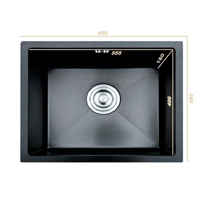 Кухонная мойка графит/ черн60*45 из нержавеющей стали увеличенная чаша