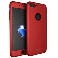 Husa 360° (fata + spate + geam sticla) IPAKY Apple iPhone 7 Plus rosu