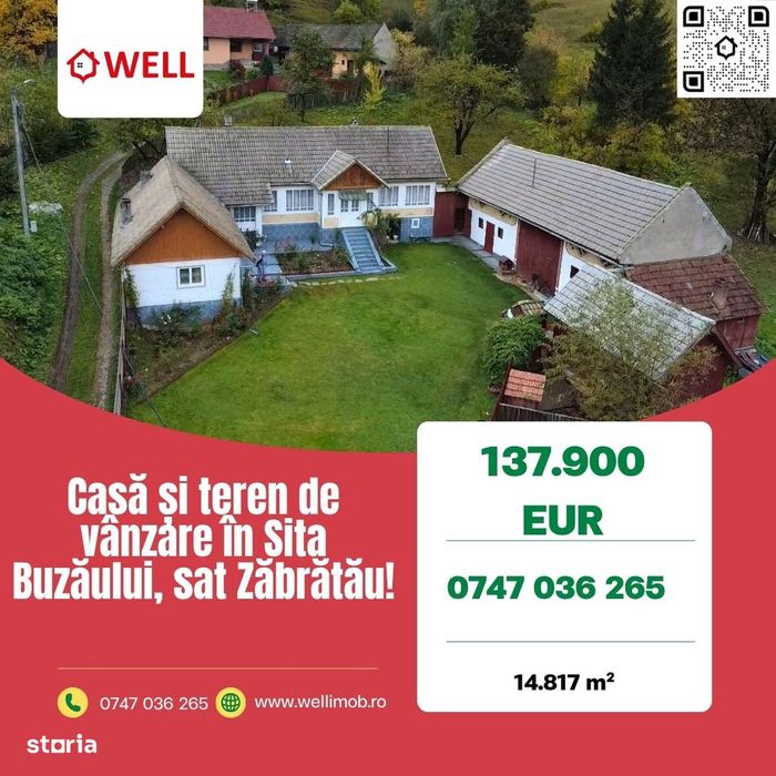 Casă și teren de vânzare în Sita Buzăului, sat Zăbrătău!