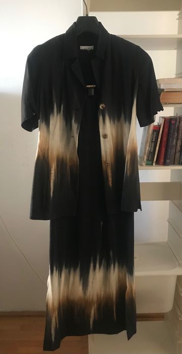 Compleu rochie blazer negru cu bej