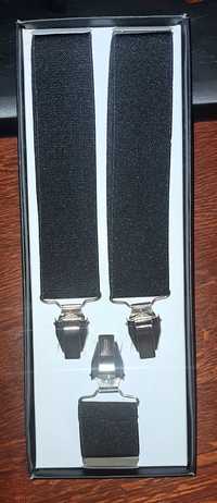 Bretele elastice din textil, negre | cleme metalice