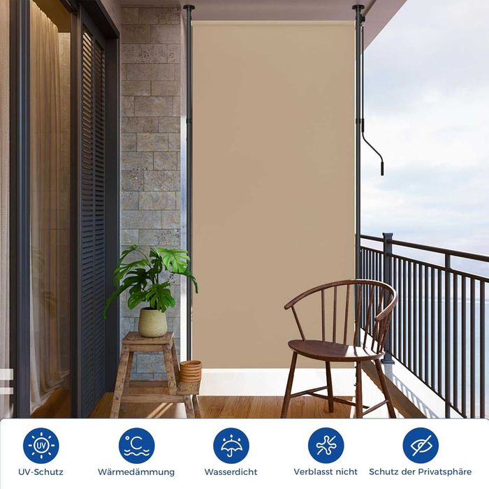 Странична тента Outsunny, балконска тента 200 см x 140 см, крем