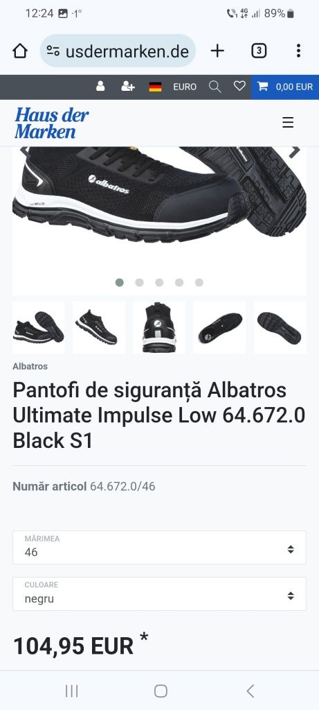 Pantofi ALBATROS Ultimate Impulse Black S1P HRO SRA gen UVEX marimea44