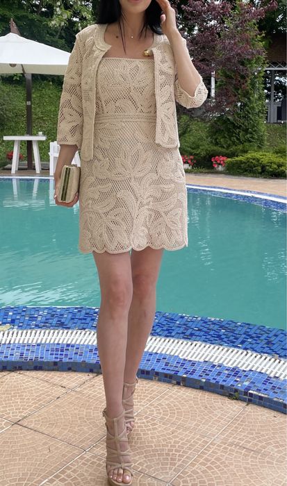 Rochie eleganta Maje crosetata culoare nude