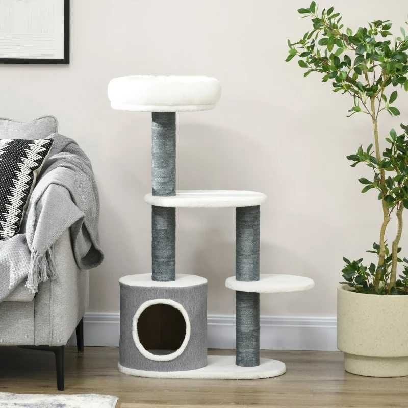 Дърво за котки PawHut с 1 котешка пещера, 1 котешко легло, 2 платформи