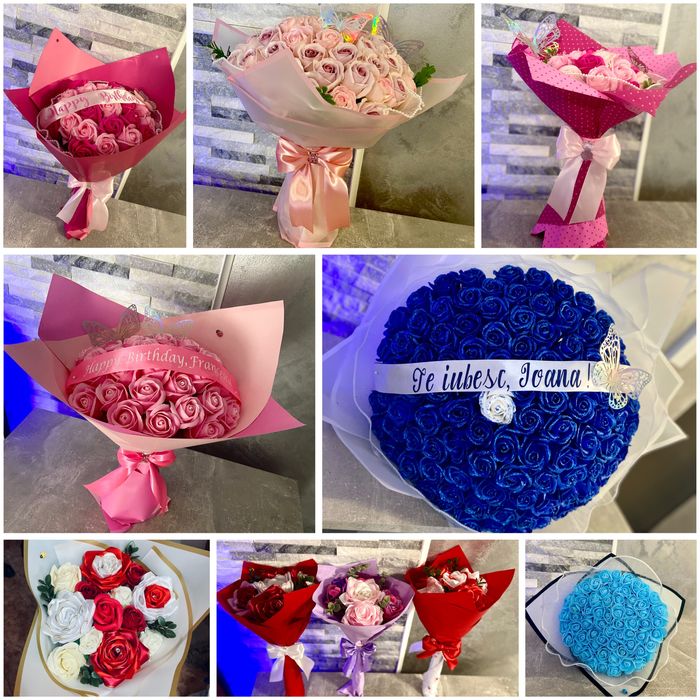Buchet din trandafiri de sapun sau satin / Aranjamente florale/ dulci
