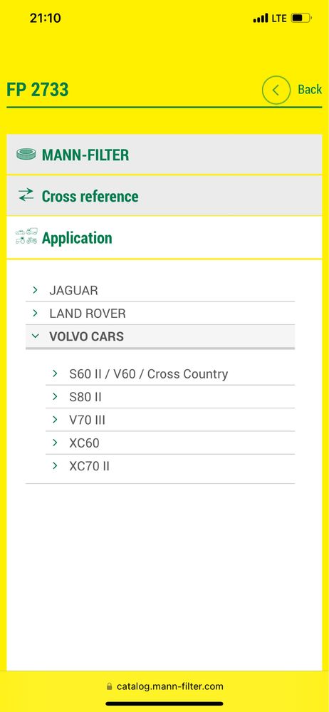 Поленов филтър купе за Volvo, Land Rover, Jaguar - FP2733