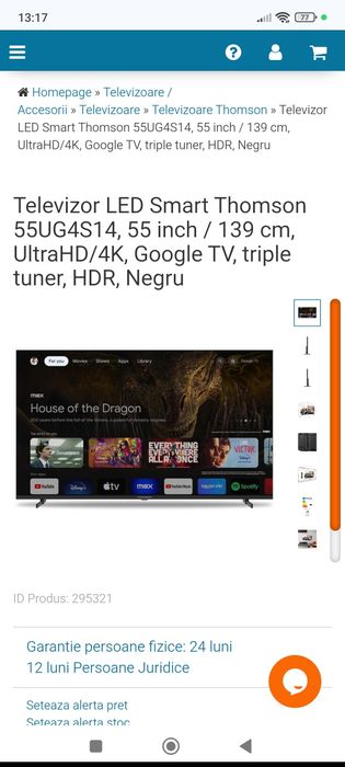 Televizor LED Smart THOMSON 55UG4S14, Ultra HD 4K, 139cm