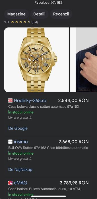 Ceas bărbătesc Bulova Classic Sutton 97A162 Automatic ca Nou