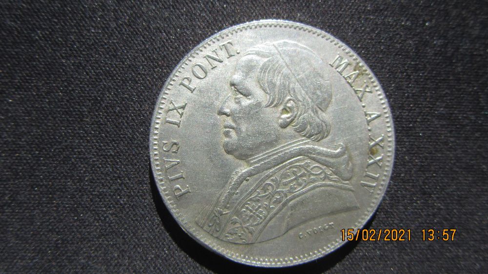 5 lire 1870 Vatican moneda argint