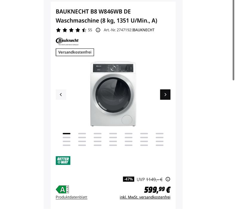 Masina de spalat rufe Bauknecht B8W846WBDE