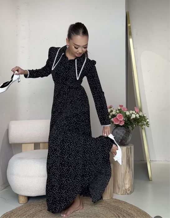 Платье в пол в горошек