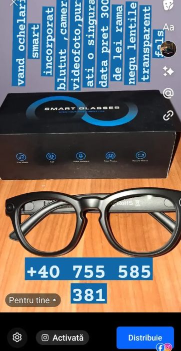 vand ochelari smard transparent rama negru cu videofoto incorporat .