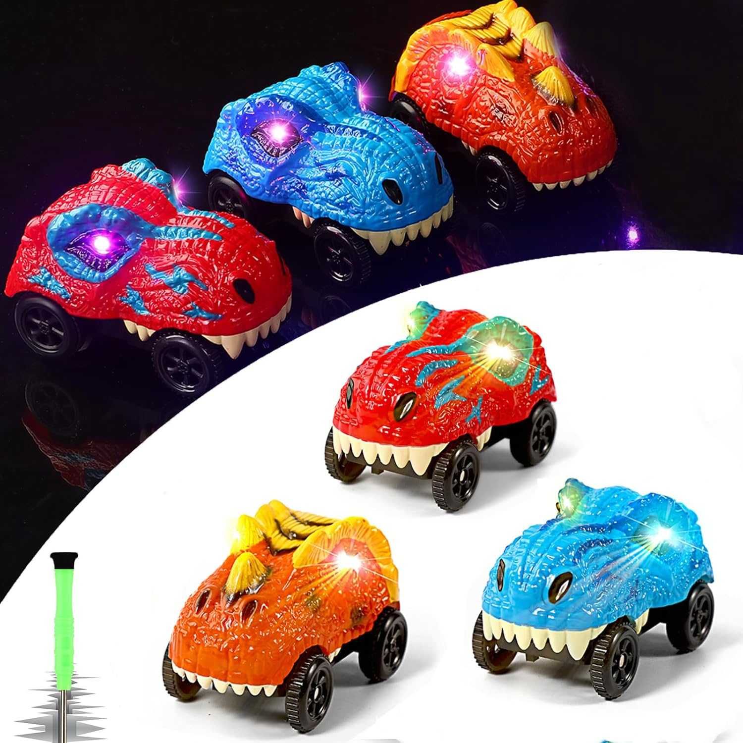 Save Unicorn Tracks Cars Играчки коли диномобили, светещи - 3 броя