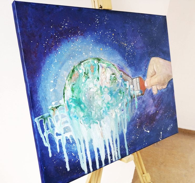 Tablou abstract pictat manual