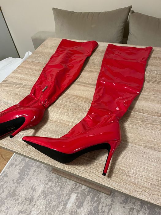 Червени и черни Лачени дълги ботуши 44н и 45номер