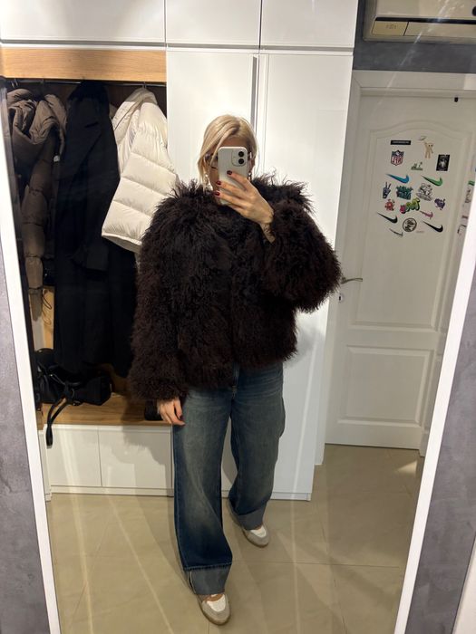 Чисто ново палто с естествен косъм на лама размер S