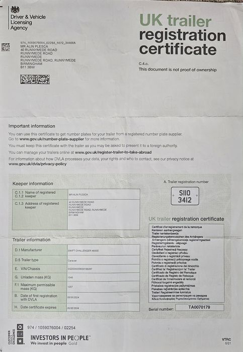 Vând rulota Swift Challanger