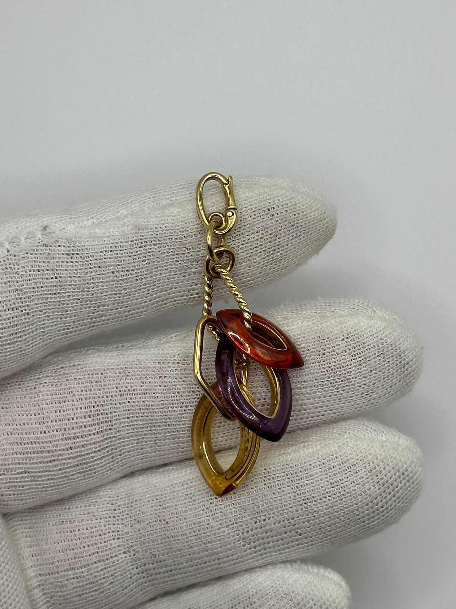 PANDANTIV AUR 18K - De firma : ROSATO - Citrin - Ametist -Spinel -6.3g