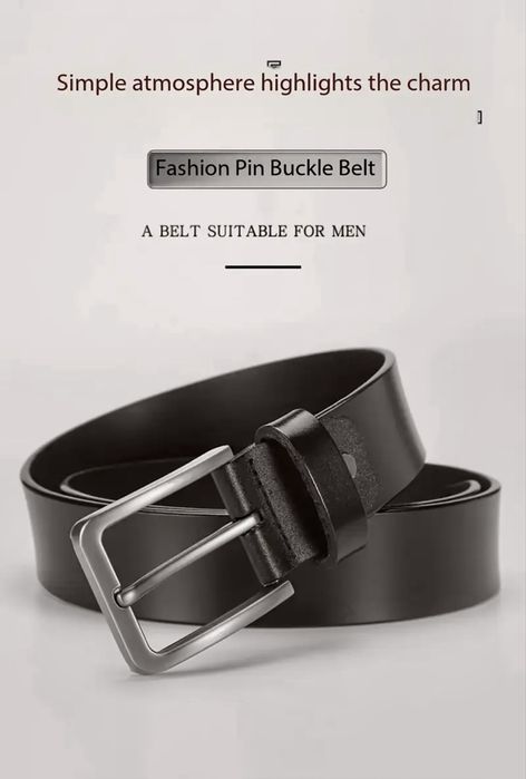 Мъжки, Спортен ежедневен колан с голяма метална катарама / Черна кожа!