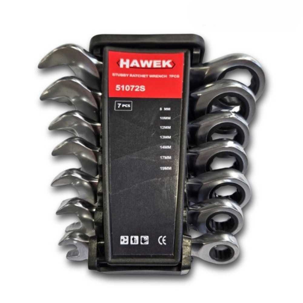 Комплект къси звездогаечни тресчотни ключове 8 - 19 мм 7 части HAWEK