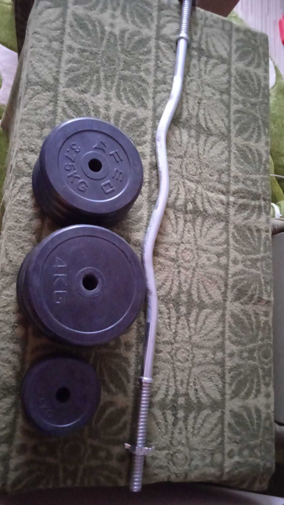 Set 2 gantere si bara greutati 50 kg