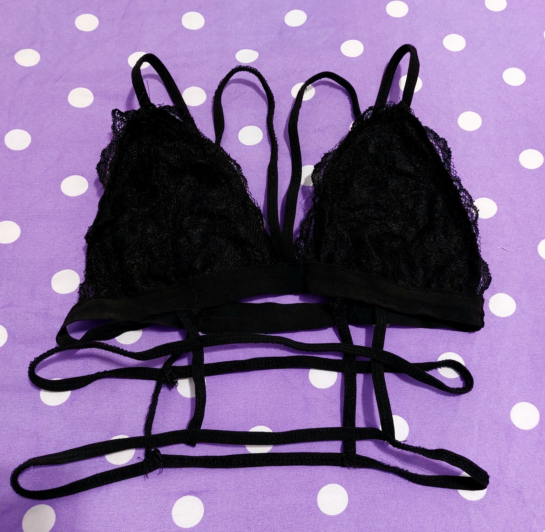 Sutien bra bralette negru harness strappy dantelă goth mărime M