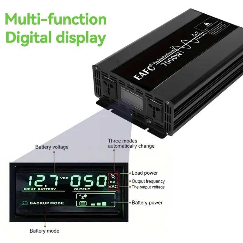 Инвертор EAFC 7000 W, чиста синусоида, DC 12V до AC 220V 50HZ