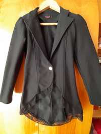 Стилно дамско сако с дантела в черен цвят