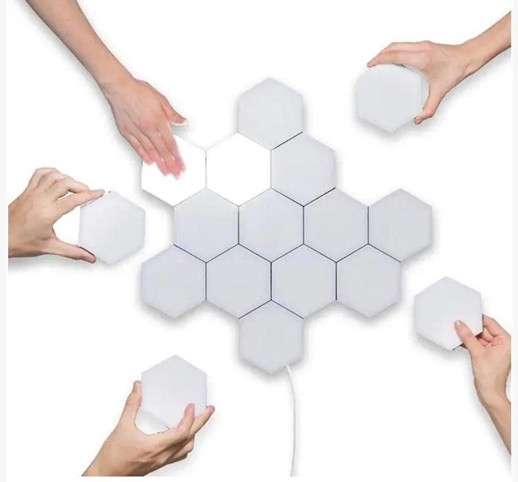 Квантова стенна шестоъгълна LED лампа - 7 броя