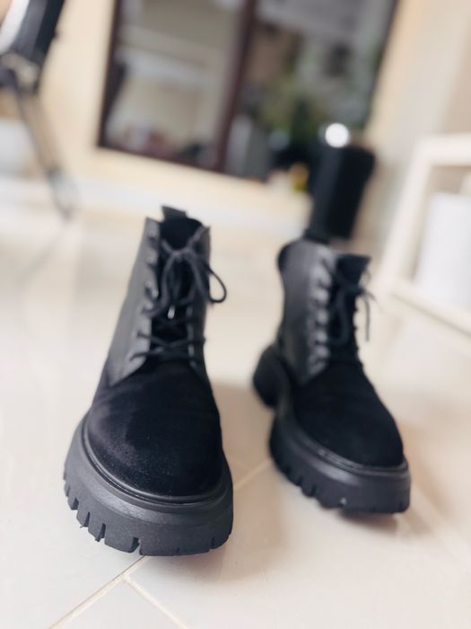 Черни боти Bianki, естествена кожа и велур, 38 номер