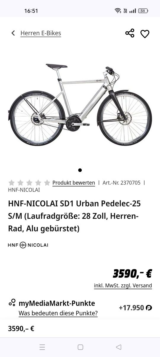 Bicicleta electrica oras HNF Nicolai SD1, Shimano Alfine , curea
