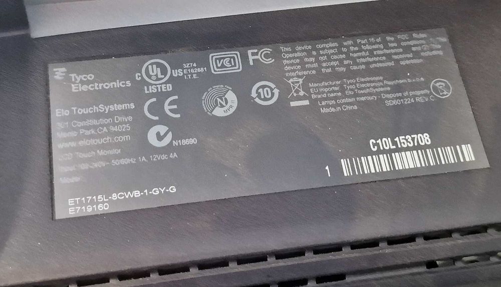 Monitor touchscreen Elo ET1715L Black - 17 inch/44 cm