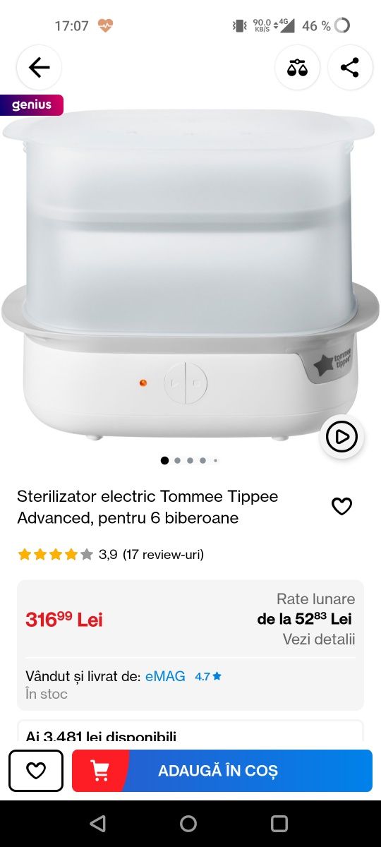 Sterilizator electric Tommee Tippee Advanced, pentru 6 biberoane