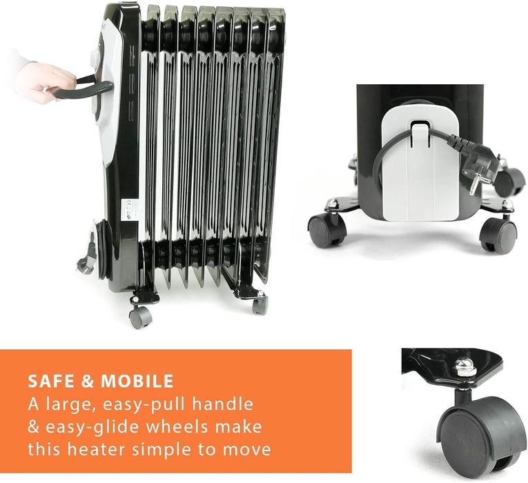 Маслен радиатор 2000 W, ръчен термостат, 3 нива на мощност