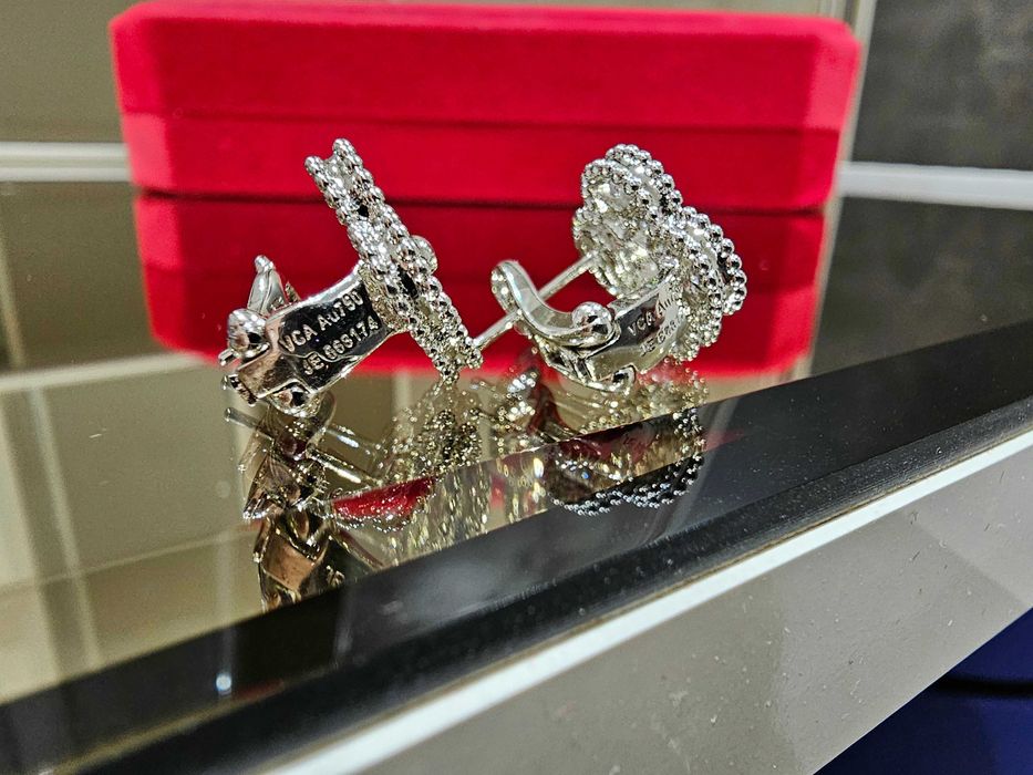 Van Cleef & Arpels VCA Silver Diamond Vintage Alhambra Дамски Обеци
