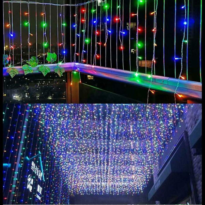 Instalatie perdea ploaie cu FLASH 3x1.5 m Premium alb rece, multicolor