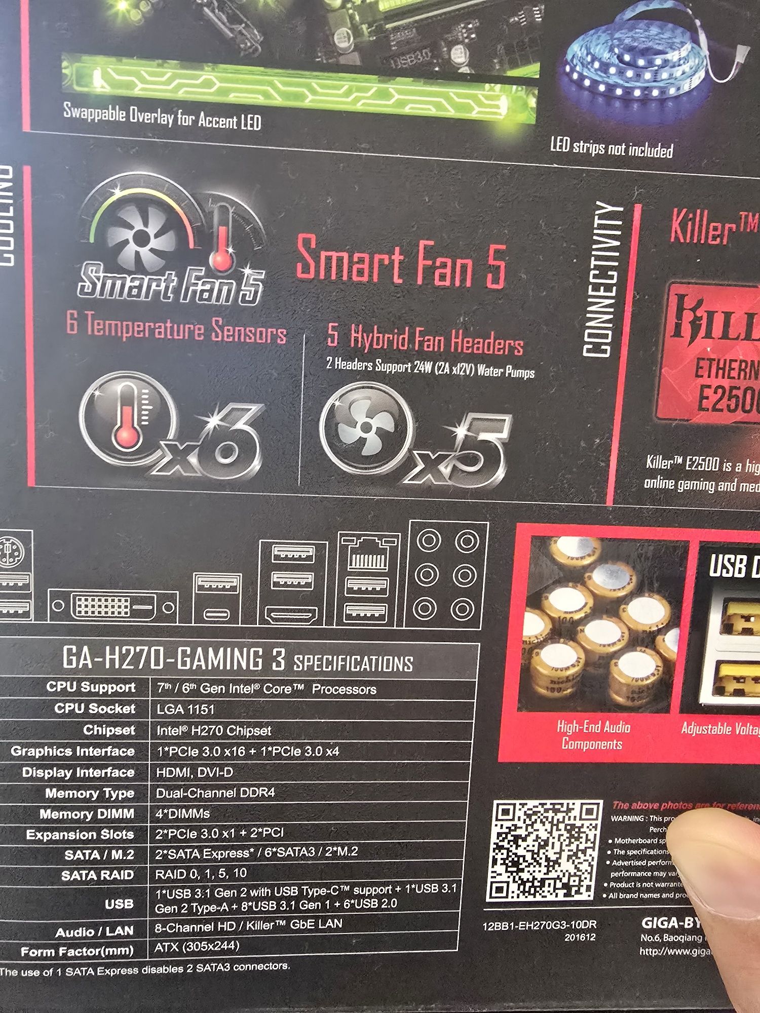 Дъно Gigabyte H270-gaming 3 + процесор i5-7400 + m.2 SSD Kingston 240G