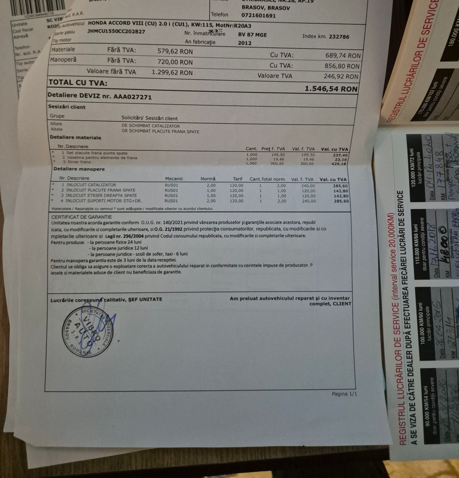 Honda accord cu garanție