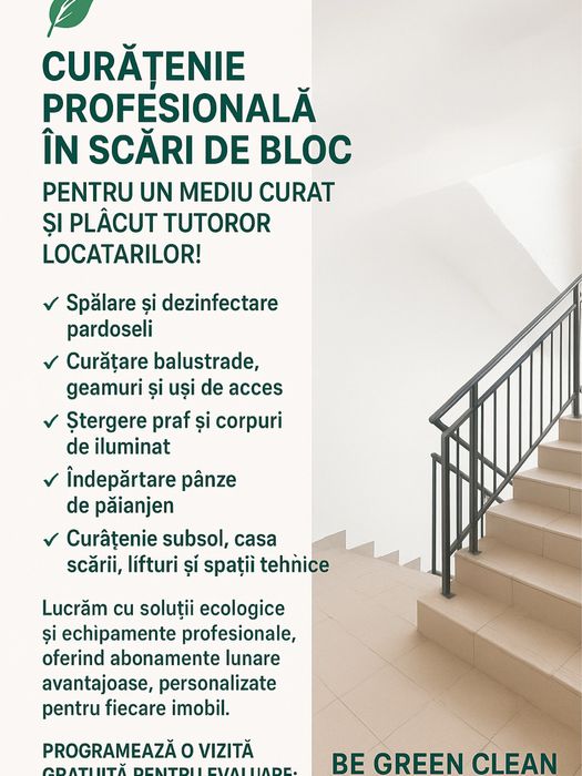 Servicii profesionale de curatenie in scari de bloc, birouri etc..