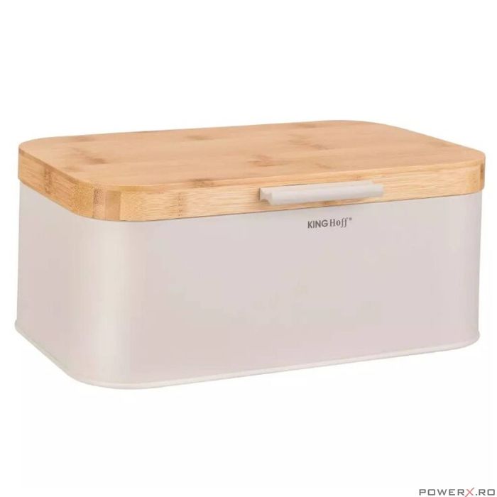 Cutie pentru paine, bej, cu capac din bambus, 30 × 20 × 14 cm,