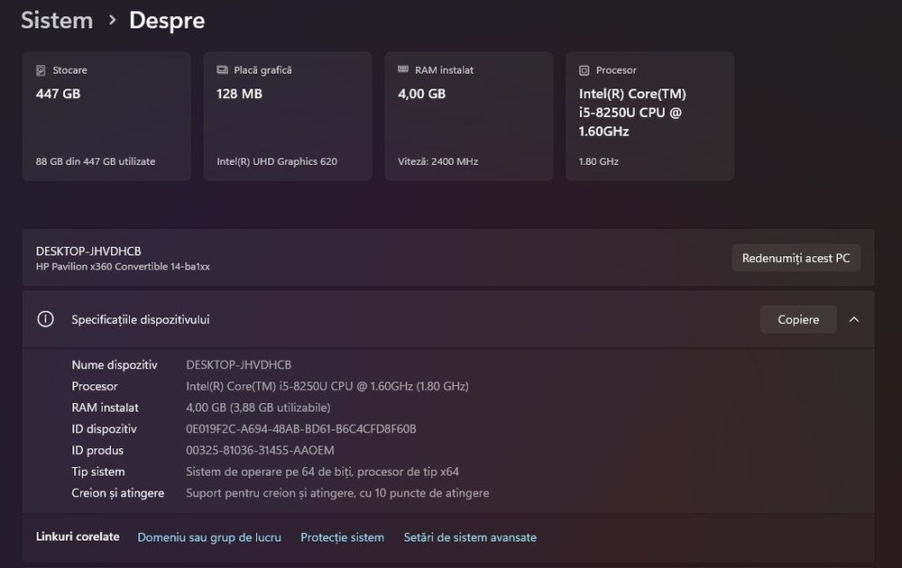 Vând laptop HP Pavilion x360 14 inch