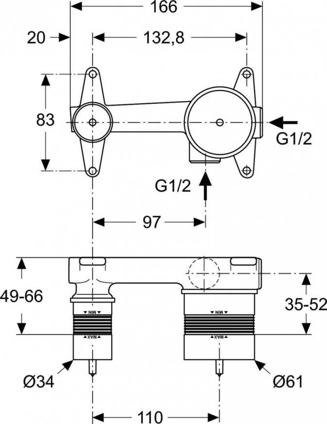 Смесител  стенен за вграждане на  IDEAL STANDARD CERALINE A6938AA