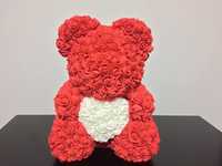 Ursulet din trandafiri de spuma rosu cu inimioara 40 cm 170 lei
